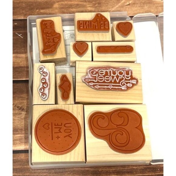 RARE STAMPIN' UP! YOU PLUS ME Wood Mounted Rubber Stamp Set VALENTINE LOVE - Picture 5 of 5